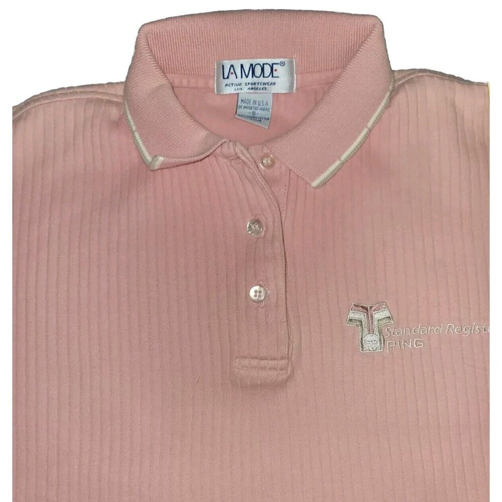 Vintage PING Golf 1990 Polo Shirt Womens SZ Small Pink Athletic LA MODE USA MADE